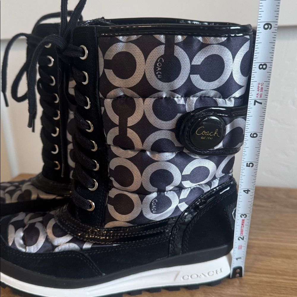Coach DOREAN Monogram Women’s Black and Gray Nylon Suede Winter Boots Size 6.5 - Picture 5 of 13